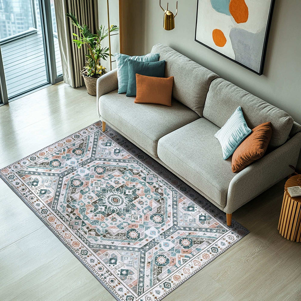 perfect for modern interiors. This non-slip, low-maintenance rug is stain-resistant, fade-resistant, and ideal for high-traffic living areas or pet-friendly homes