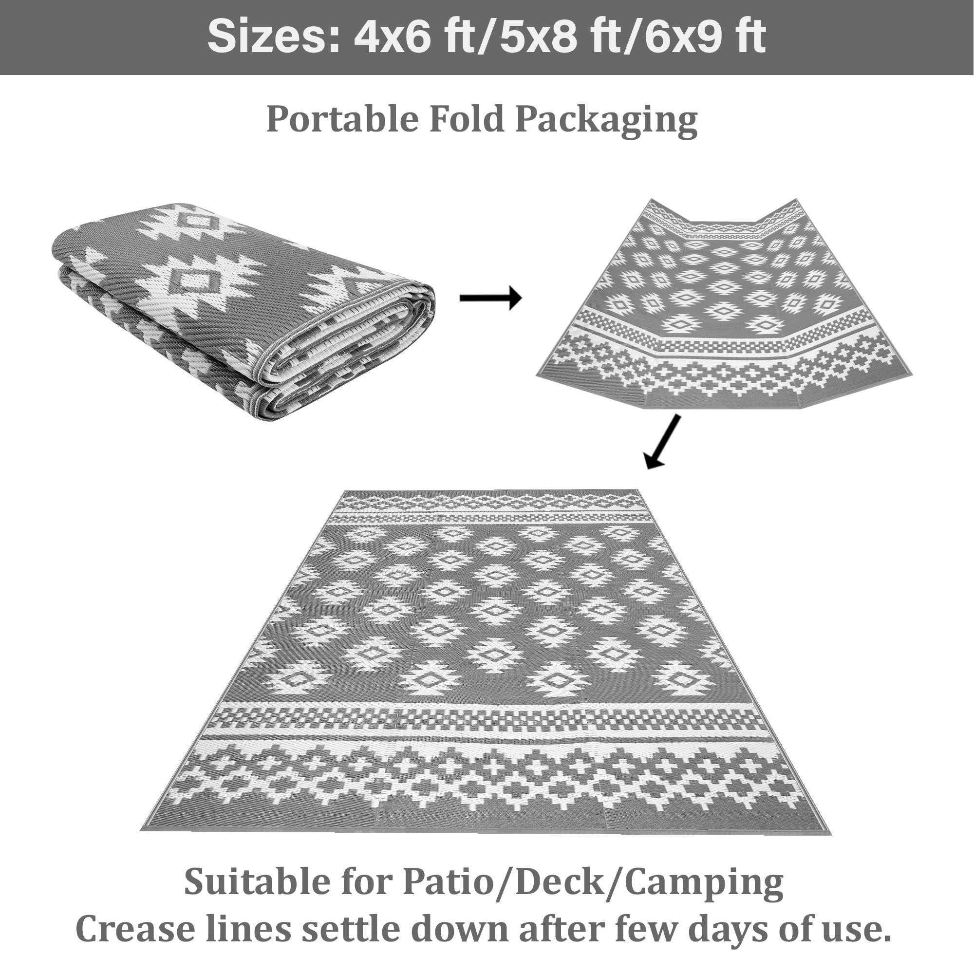 Riffle Outdoor Recycled Plastic Rug for Camping (Sharkskin Grey / White)