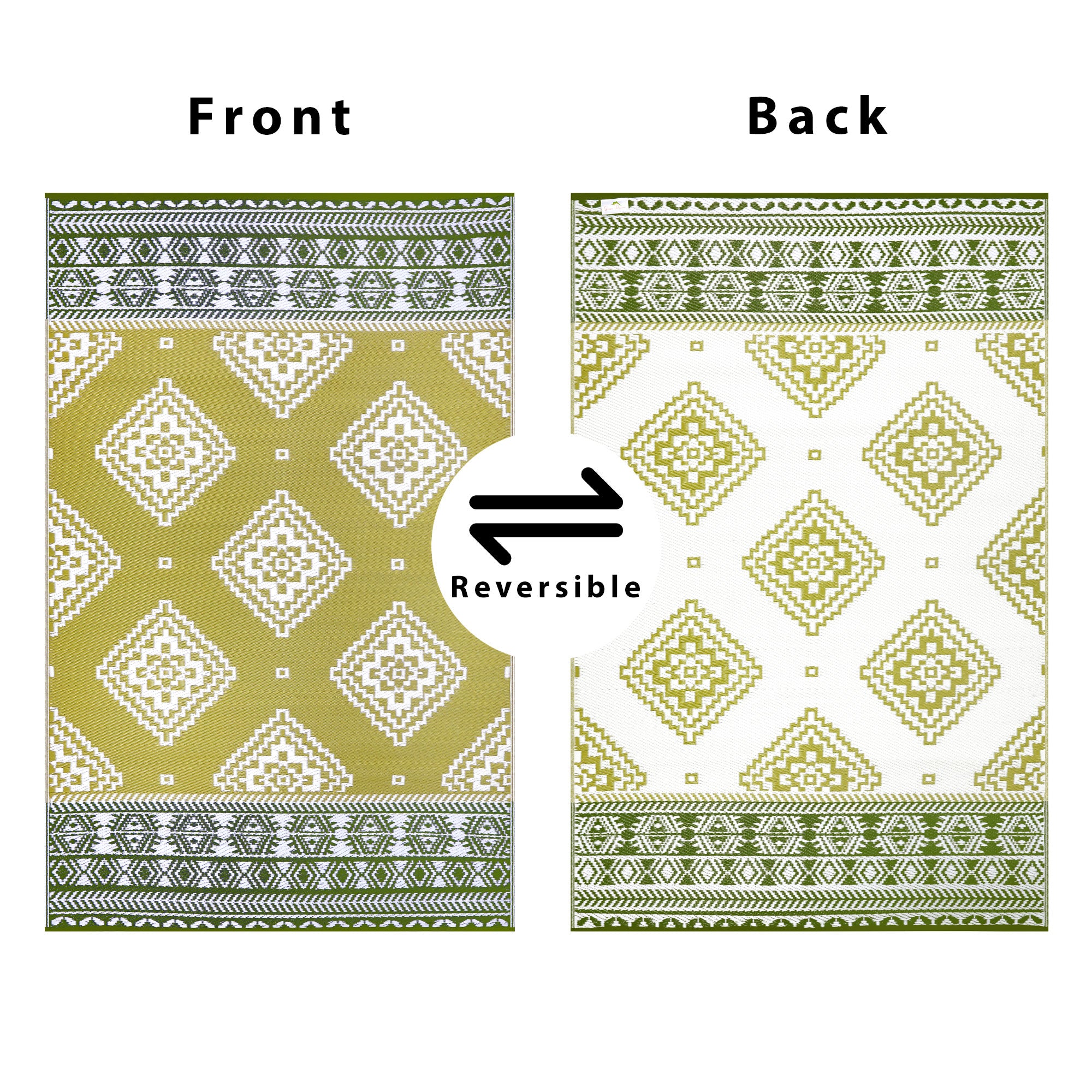 Venice Outdoor Recycled Plastic Rug (Golden Green, Deep Forest Green & White)