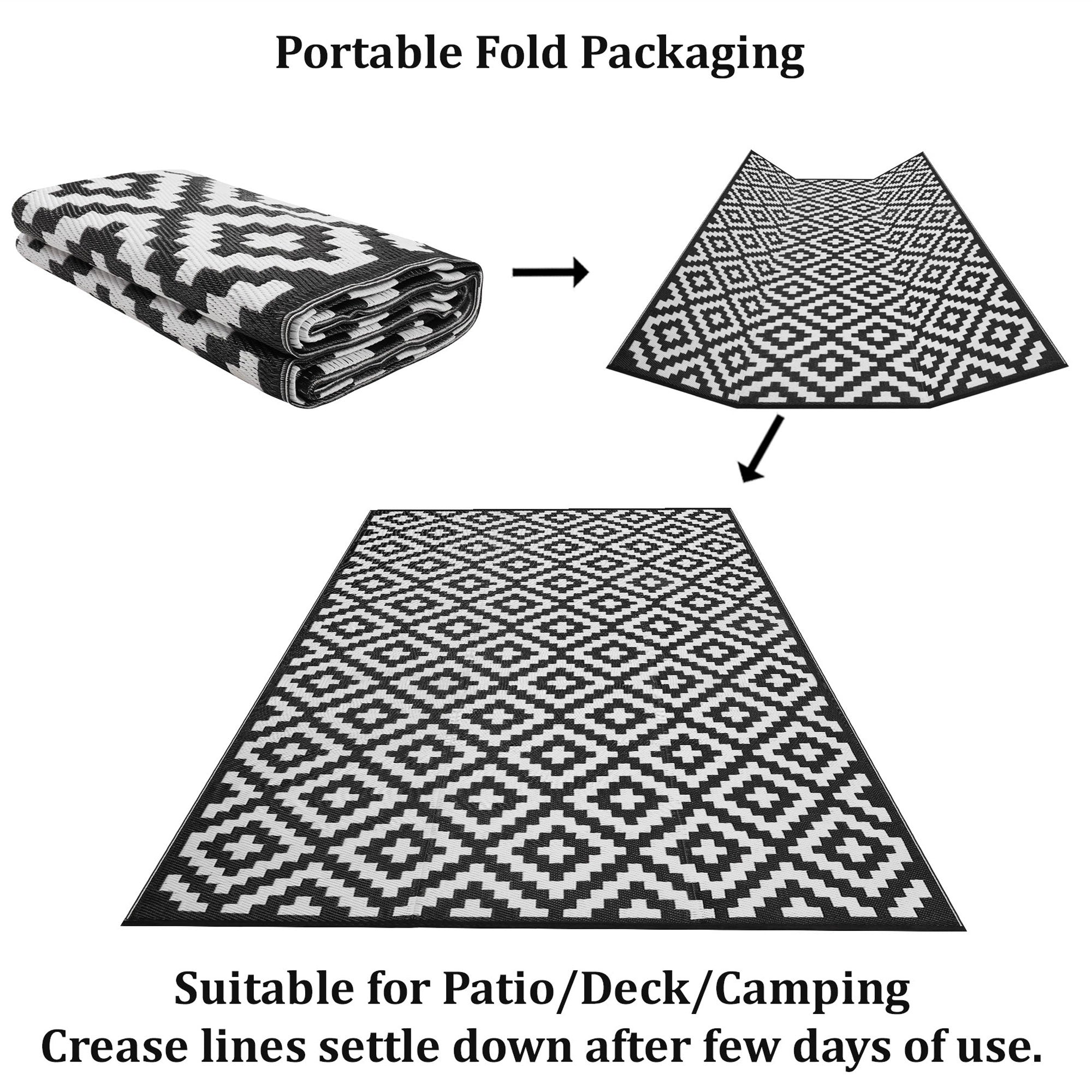 Outdoor Recycled Plastic Rug for Camping (Black / White)
