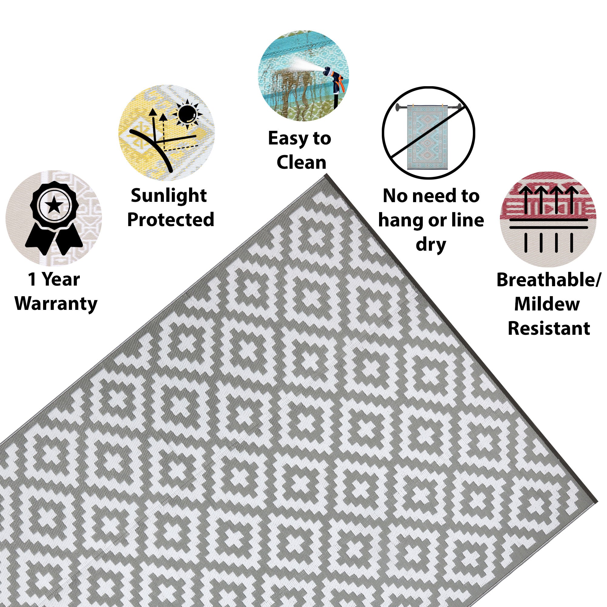 Plastic Ridged Rug Outdoor Recycled Plastic Rug for Camping Grey / White | Free Delivery