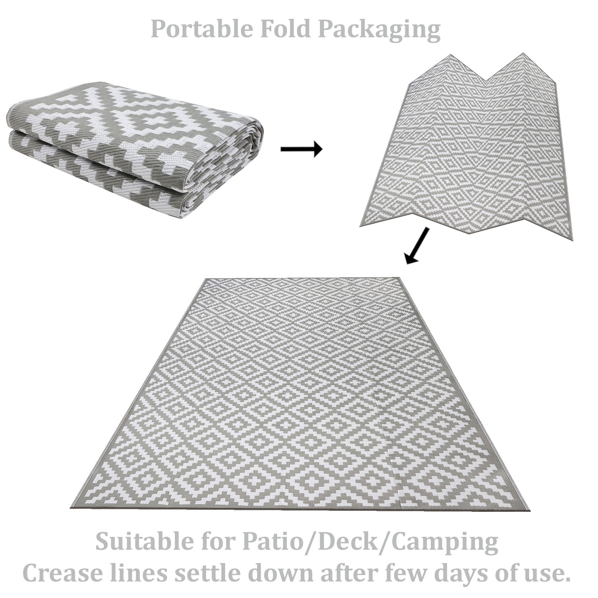 Outdoor Recycled Plastic Rug for Camping (Grey / White)