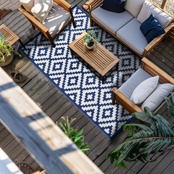Nirvana Navy Blue and White Outdoor Rug