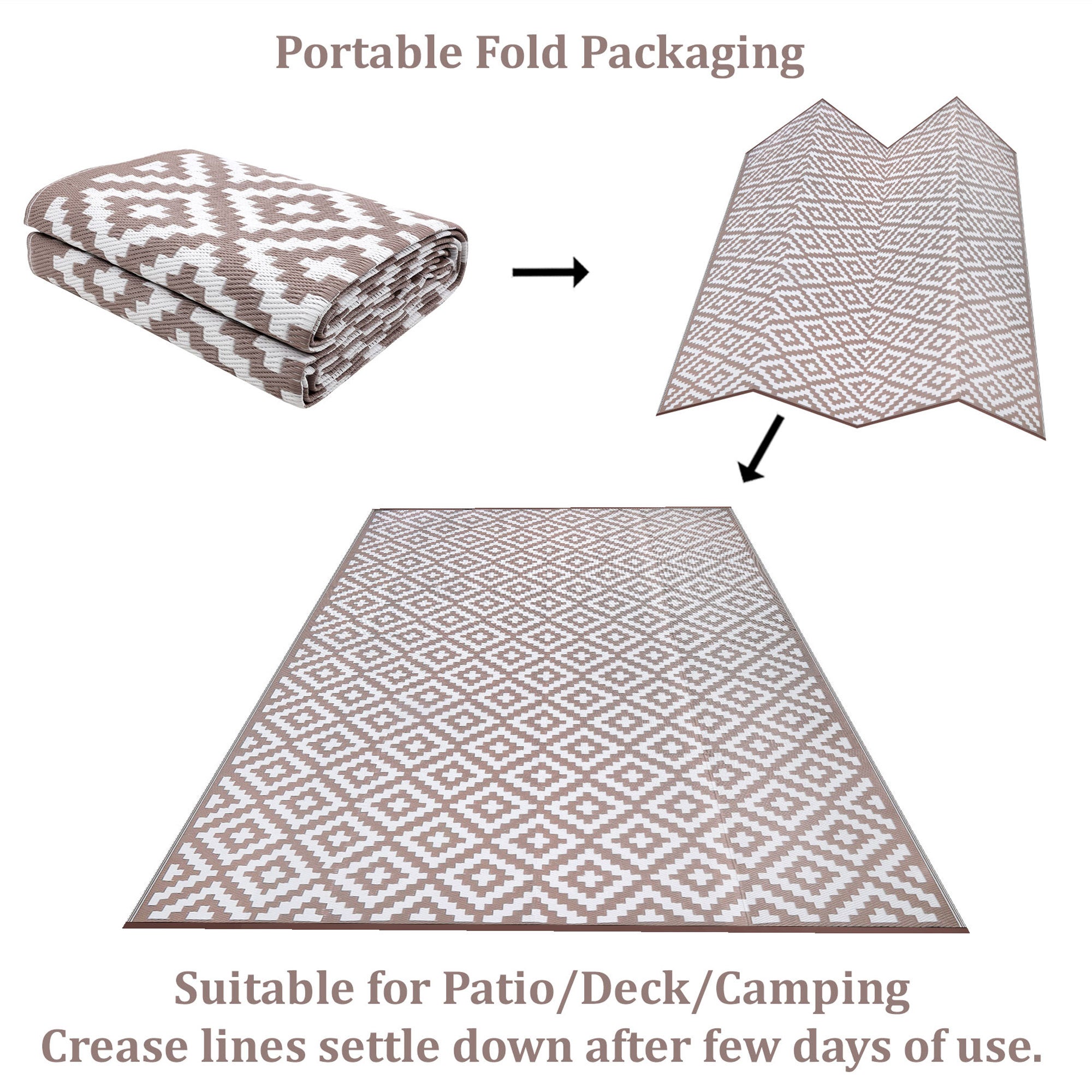 Outdoor Recycled Plastic Rug for Camping (Taupe / White)