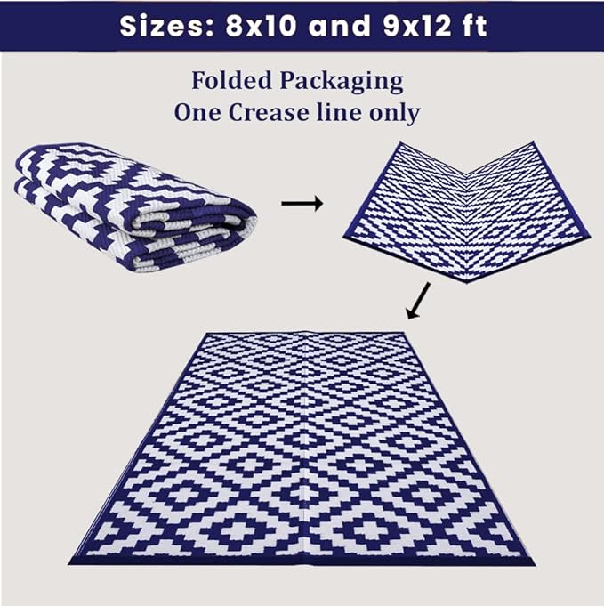 Nirvana Navy Blue and White Outdoor Rug