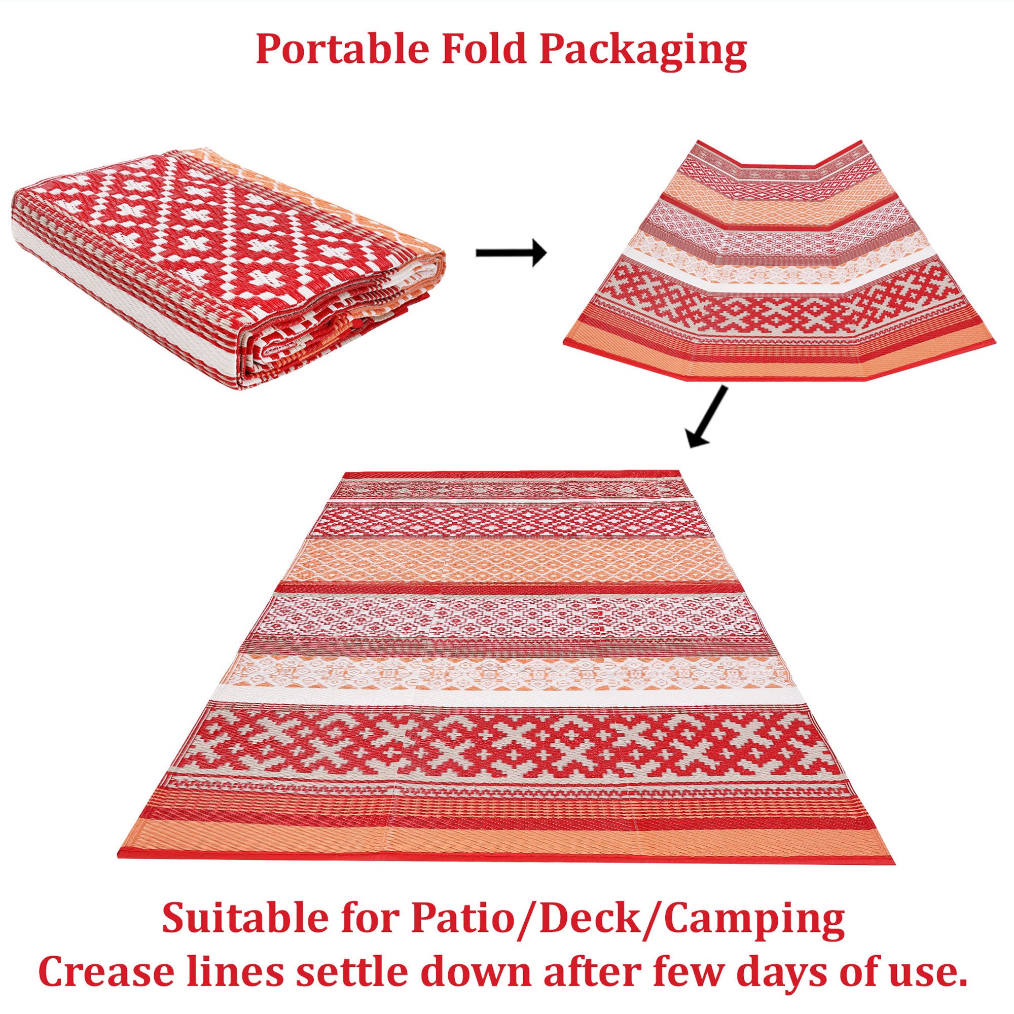 Outdoor Recycled Plastic Rug for Camping (Red / Orange)