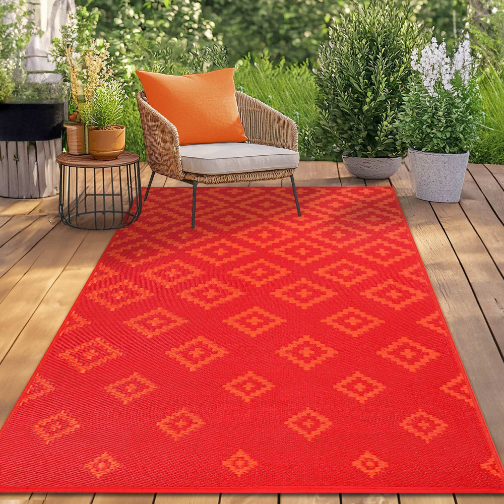 Eco-Friendly Bettina Outdoor Rug | Red/Orange | Weather Resistant