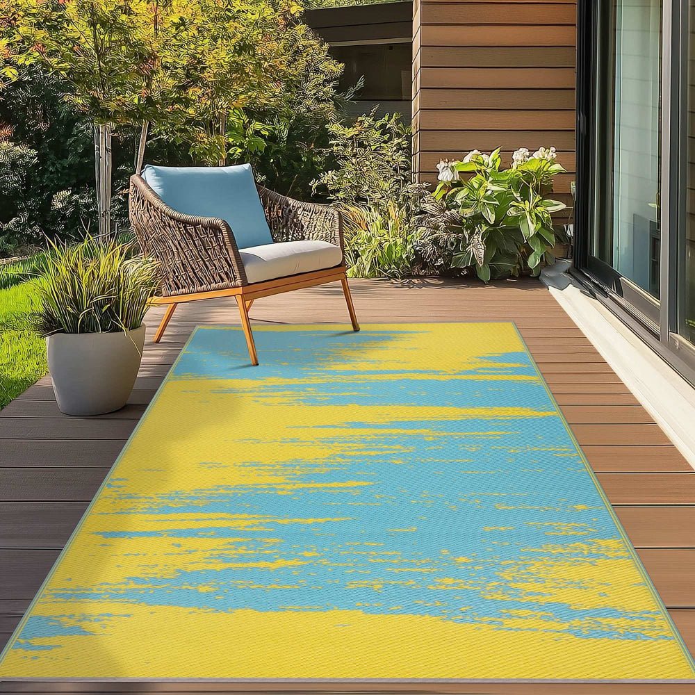 Liza Aqua Blue and Yellow Outdoor Rug - Main Image