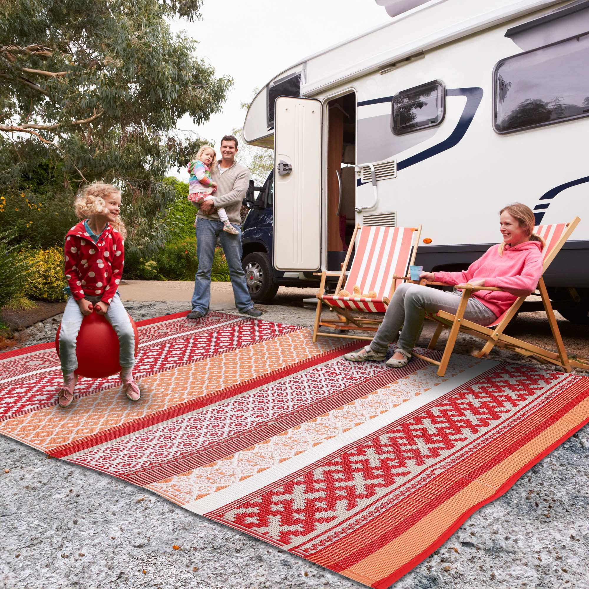 Prime Outdoor Recycled Plastic Rug for Camping (Red / Orange)