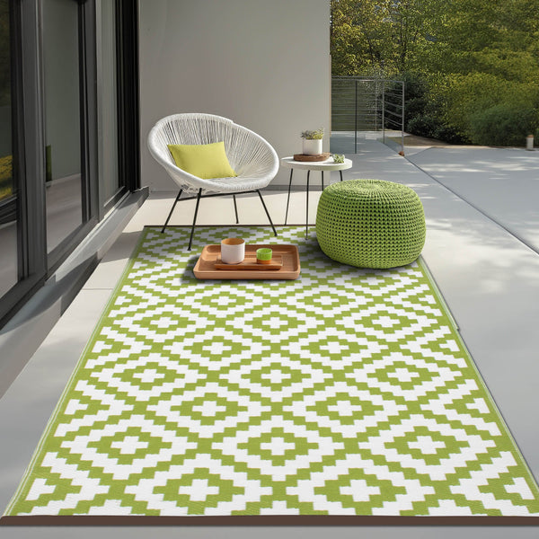 Leaf Green Geometric Outdoor Plastic Rug | Patio & Deck Decor