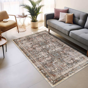 Vernal Astor Brown, Beige & Cream Machine Washable Rug and Runner - For Living Room, Dining Room, Bedroom, Hallway, Kitchens, Kids/Nursery Room