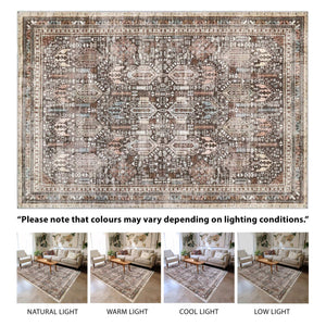 Vernal Astor Brown, Beige & Cream Machine Washable Rug and Runner - For Living Room, Dining Room, Bedroom, Hallway, Kitchens, Kids/Nursery Room