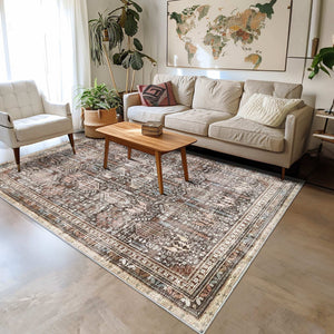 Vernal Astor Brown, Beige & Cream Machine Washable Rug and Runner - For Living Room, Dining Room, Bedroom, Hallway, Kitchens, Kids/Nursery Room