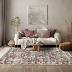 Vernal Astor Brown, Beige & Cream Machine Washable Rug and Runner - For Living Room, Dining Room, Bedroom, Hallway, Kitchens, Kids/Nursery Room