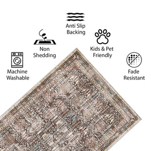 Vernal Astor Brown, Beige & Cream Machine Washable Rug and Runner - For Living Room, Dining Room, Bedroom, Hallway, Kitchens, Kids/Nursery Room