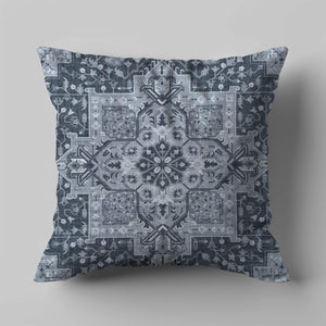Green Decore Vernal Aurelia Grey Indoor Cushion featuring an elegant Persian-inspired floral medallion pattern in monochrome tones. Ideal for luxury or vintage-style interiors, this decorative cushion adds timeless sophistication and comfort to sofas, beds, or lounge seating areas.
