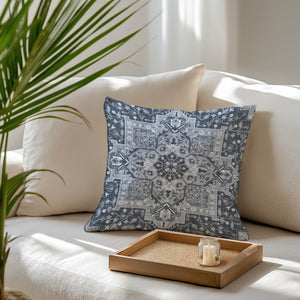 Green Decore Vernal Aurelia Grey Indoor Cushion featuring an intricate Persian-style medallion design in layered grey tones. Perfect for elegant, vintage, or contemporary interiors, this cushion brings timeless sophistication, decorative texture, and a calming neutral palette to living spaces.