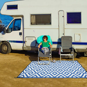 Durable Outdoor Rug Camping Mat, RV Patio Rug Regatta Blue and