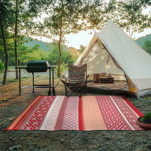 tent rug Prime Outdoor Recycled Plastic Rug for Camping (Red / Orange)