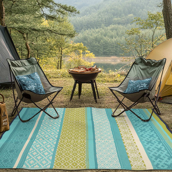 Prime Outdoor Recycled Plastic Rug for Camping (Turquoise Blue / Green