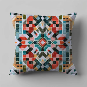 Green Decore Vernal Casca Multicolor Indoor Cushion with a bold geometric patchwork design. This vibrant cushion adds a pop of colour to boho interiors, modern home décor, creative living spaces, and stylish soft furnishings for sofas, chairs, or beds.
