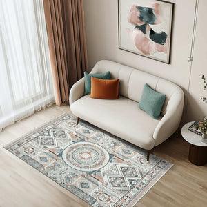 Vernal Dylla Dark Peach, Stone Blue & Cream Machine Washable Rug and Runner - For Living Room, Dining Room, Bedroom, Hallway, Kitchens, Kids/Nursery Room