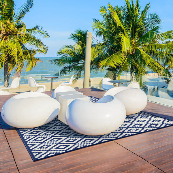 Nirvana Navy Blue and White Outdoor Rug
