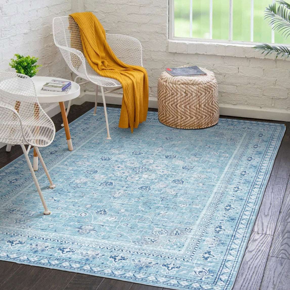 Adora Pacific Blue, Sea Blue & White Machine Washable Rug and Runner
