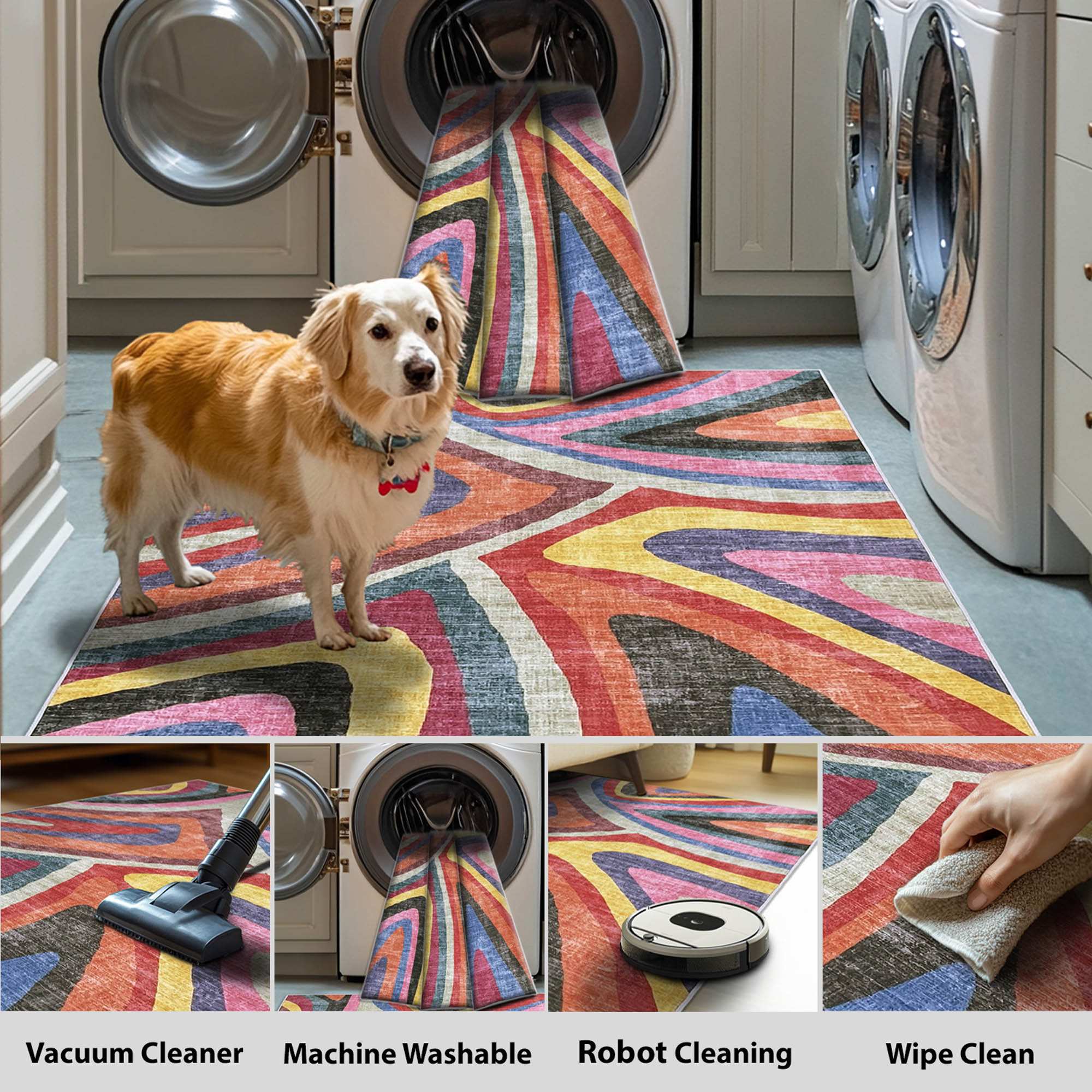 Real Rug Wipe Jayden Multicolour Machine Washable Rug