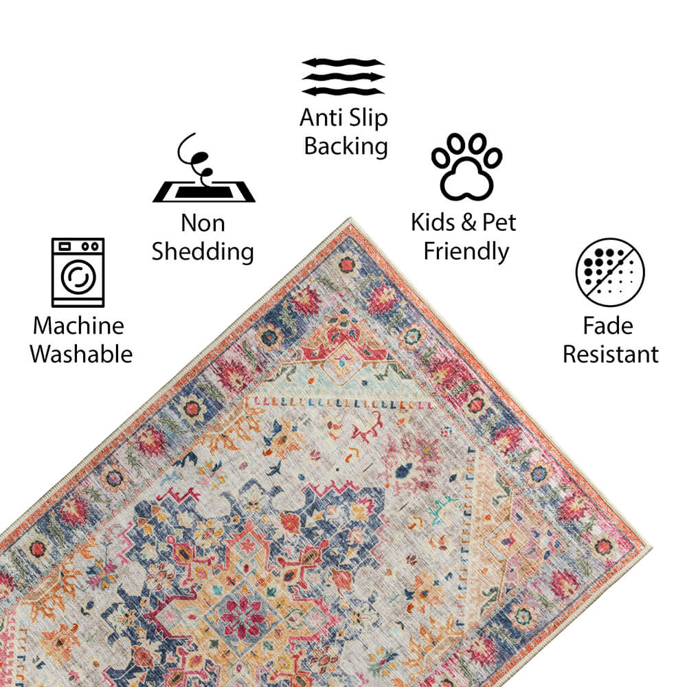 Carpet Mart Milagros Multicolor Machine Washable Rug - For Living Room, Dining Room, Bedroom, Kitchens, Kids/Nursery Room