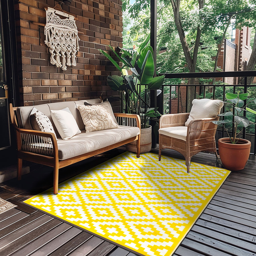 Eco-Friendly Nirvana Yellow White Outdoor Rugs | Stylish & Sustainable ...