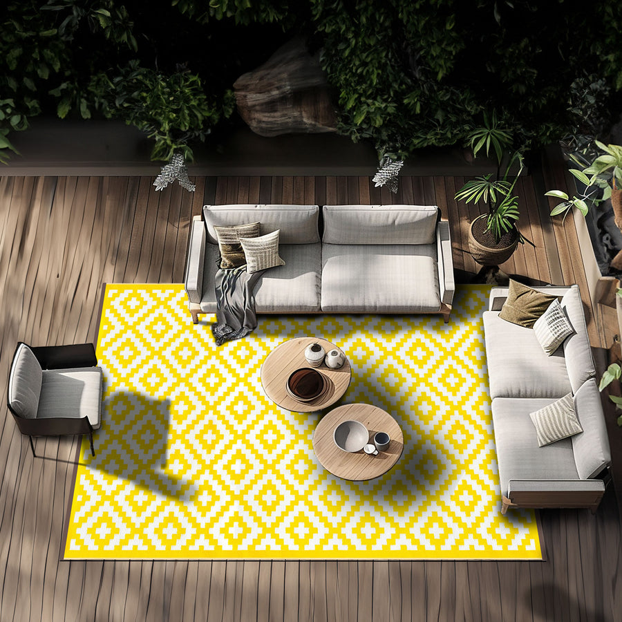Eco-Friendly Nirvana Yellow White Outdoor Rugs | Stylish & Sustainable ...
