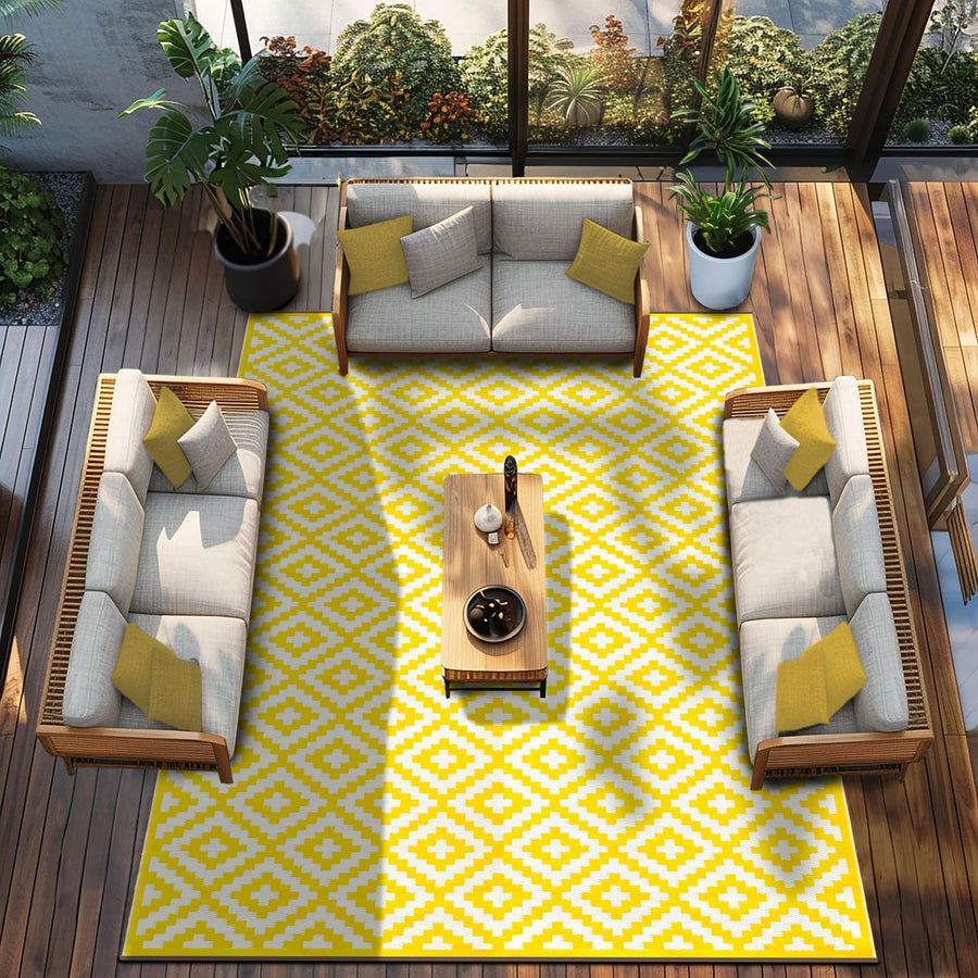 Eco-Friendly Nirvana Yellow White Outdoor Rugs | Stylish & Sustainable ...