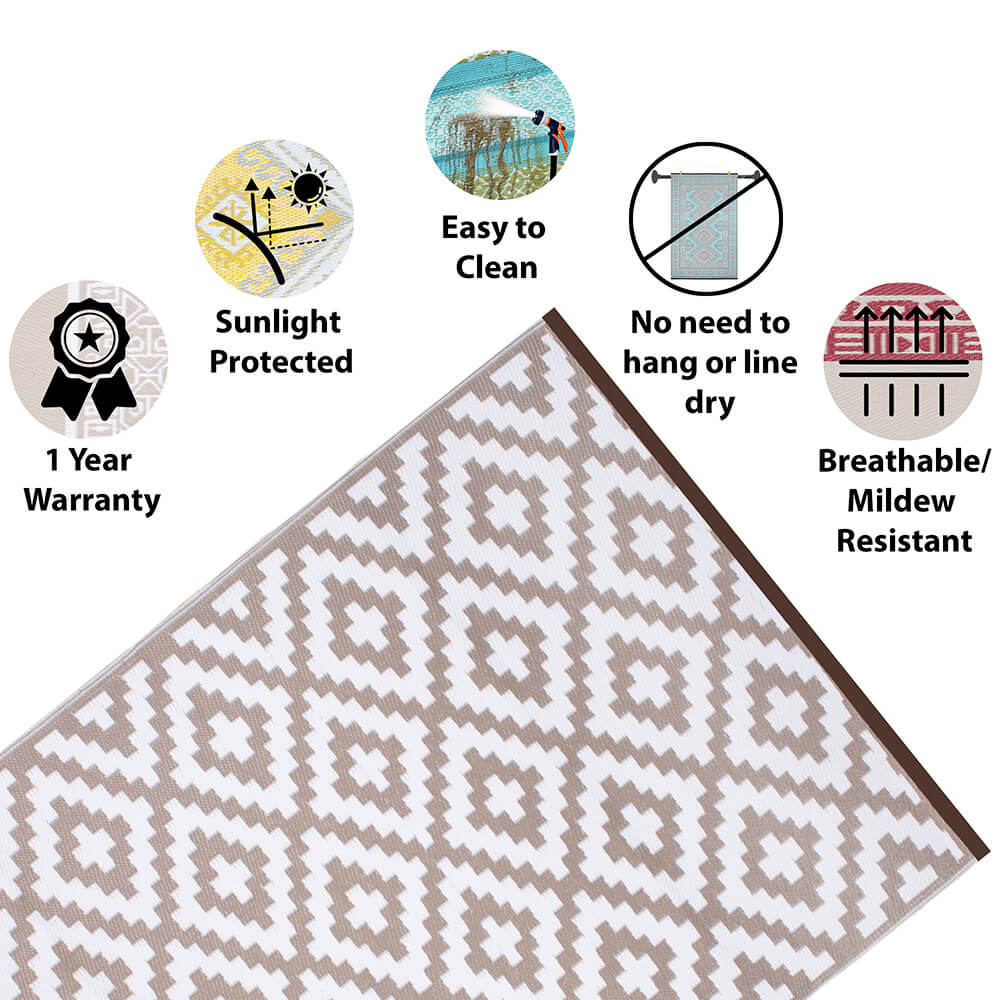 Nirvana Outdoor Recycled Plastic Rug (Simple Taupe/White)