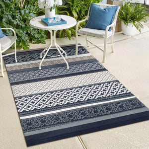 Blue, Taupe and Beige Outdoor Rug