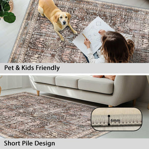 Vernal Astor Brown, Beige & Cream Machine Washable Rug and Runner - For Living Room, Dining Room, Bedroom, Hallway, Kitchens, Kids/Nursery Room