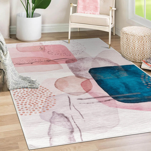 Vernal Pierce Pink, Beige and Teal Machine Washable Rug - For Living R