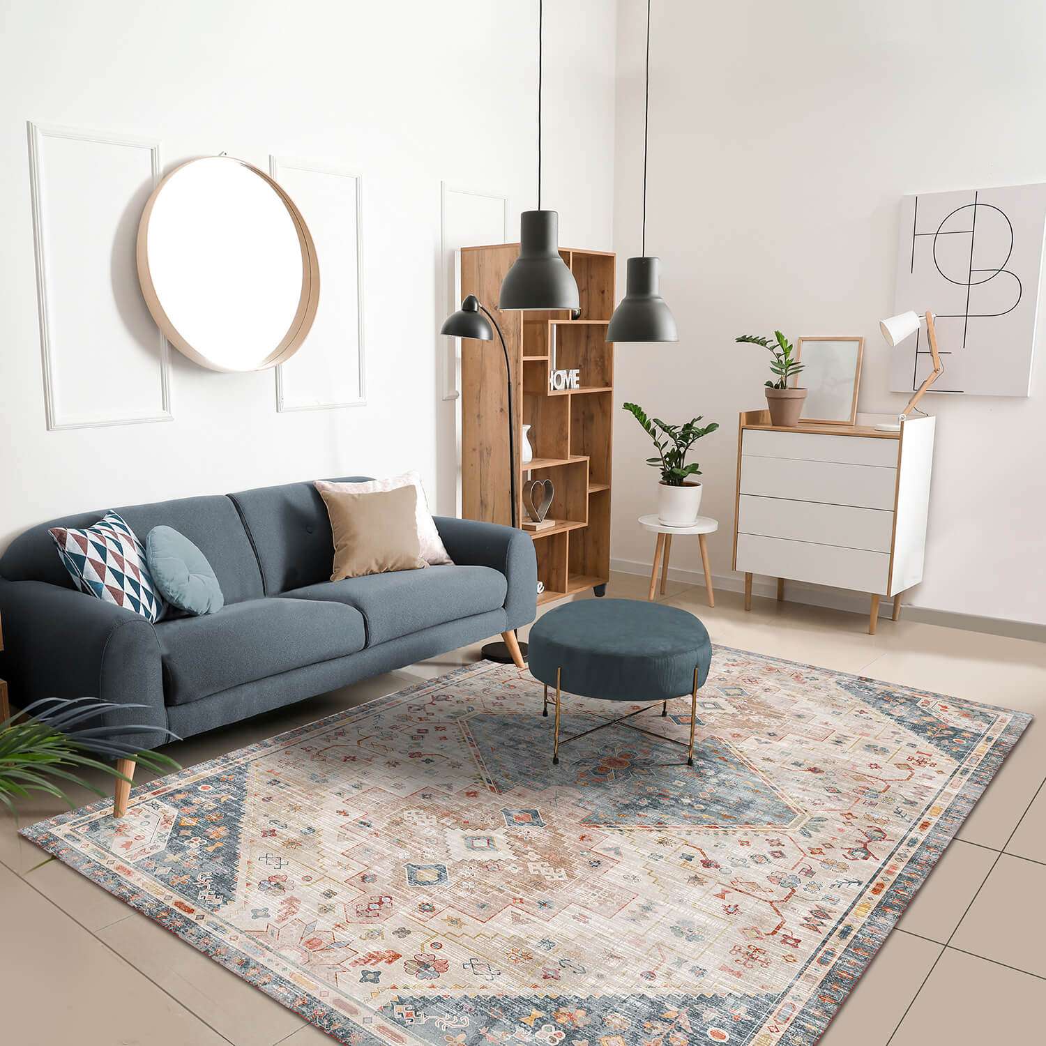 Green/blue Rust Rug Vernal Saasil Stone Blue, Beige and Rust Machine Washable Rug