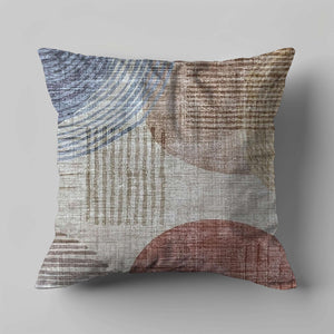 Green Decore Vernal Solomon Beige and Brown Indoor Cushion featuring soft geometric shapes and textured lines in earthy tones. This modern cushion adds a minimalist, contemporary touch to living rooms, enhancing neutral interiors with warmth and subtle visual interest.