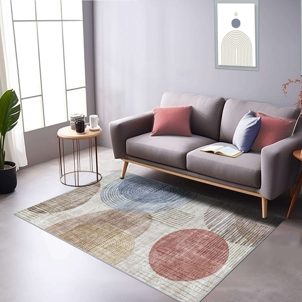 Solomon Beige & Brown Machine Washable Rug and Runner