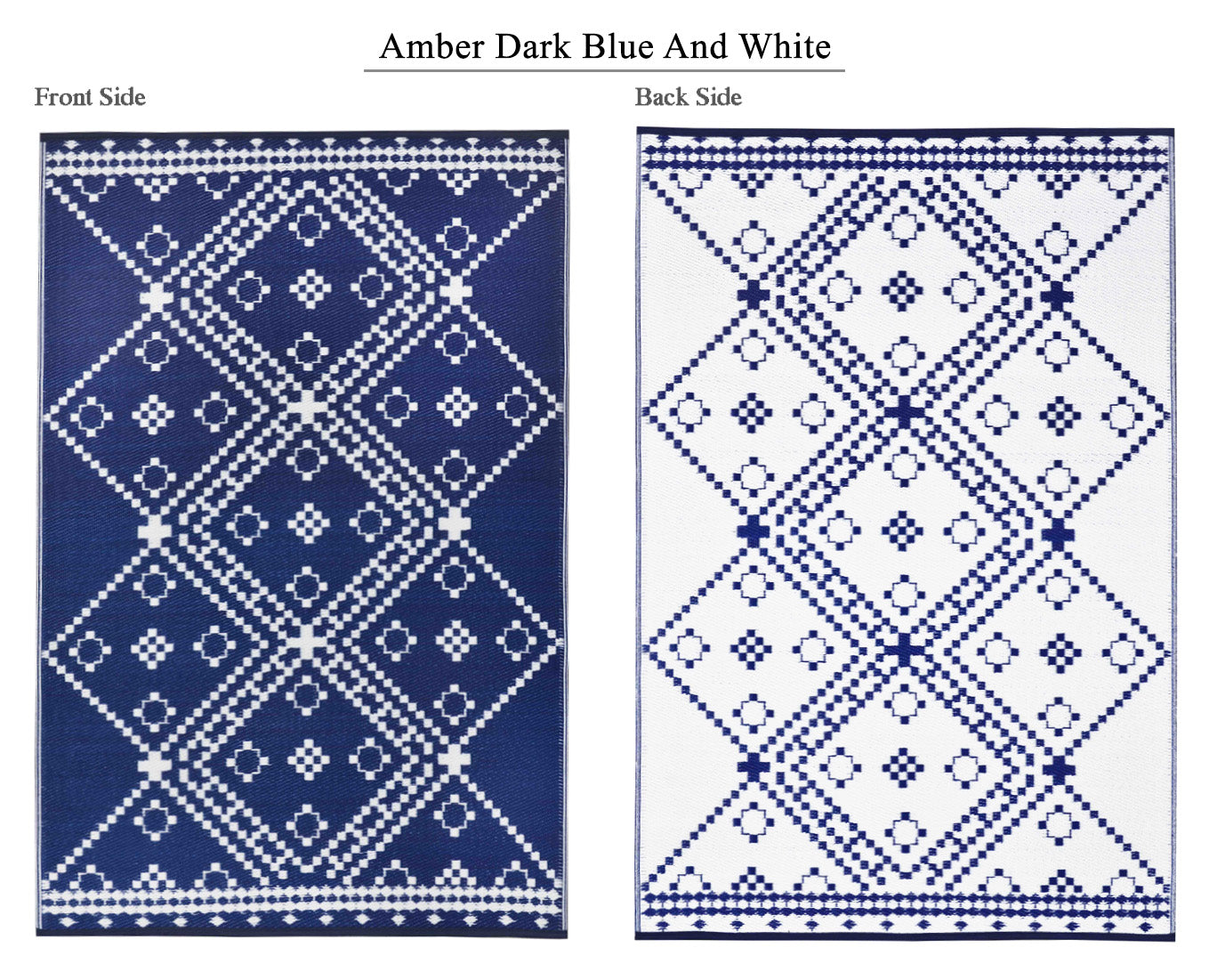 Amber Dark Blue White Outdoor Rug