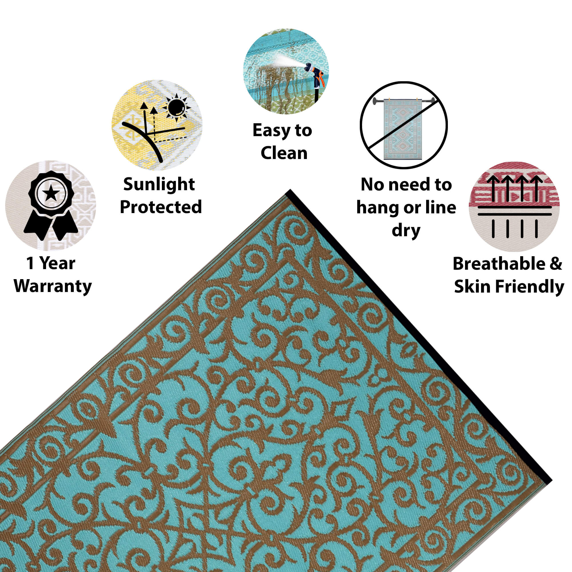 Gala Outdoor Recycled Plastic Rug (Blue Turquoise/Gold)
