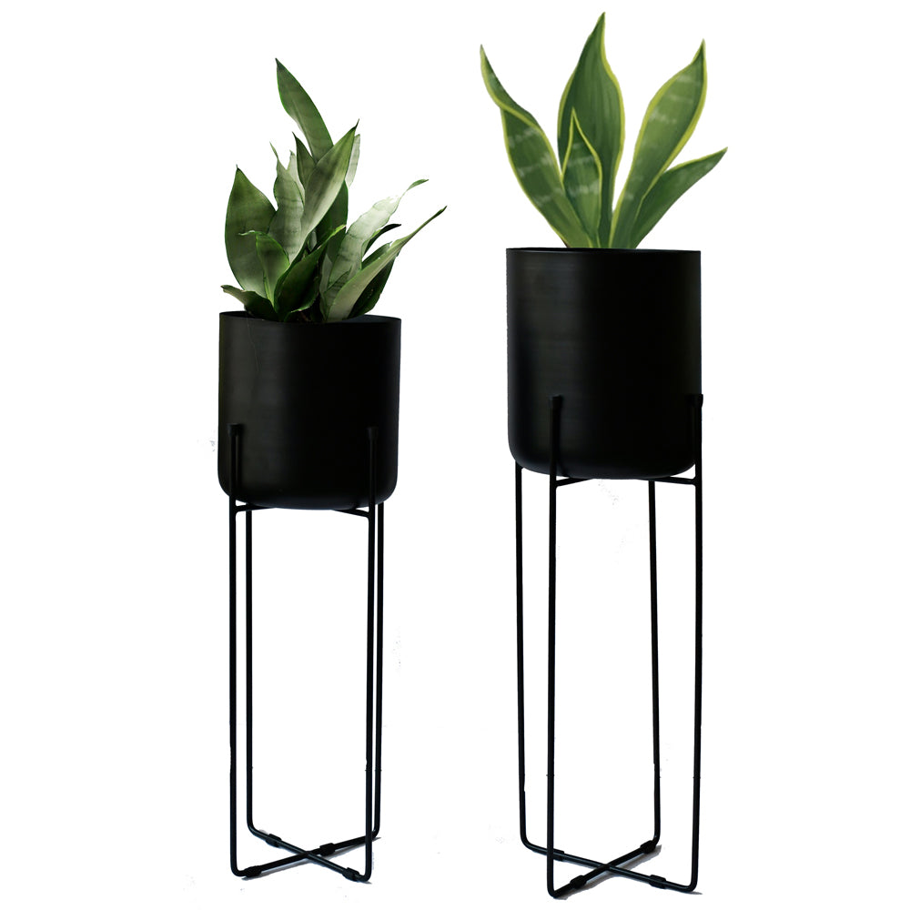modern plant stands indoor uk Vivid Set of 2 Black Planter Stands