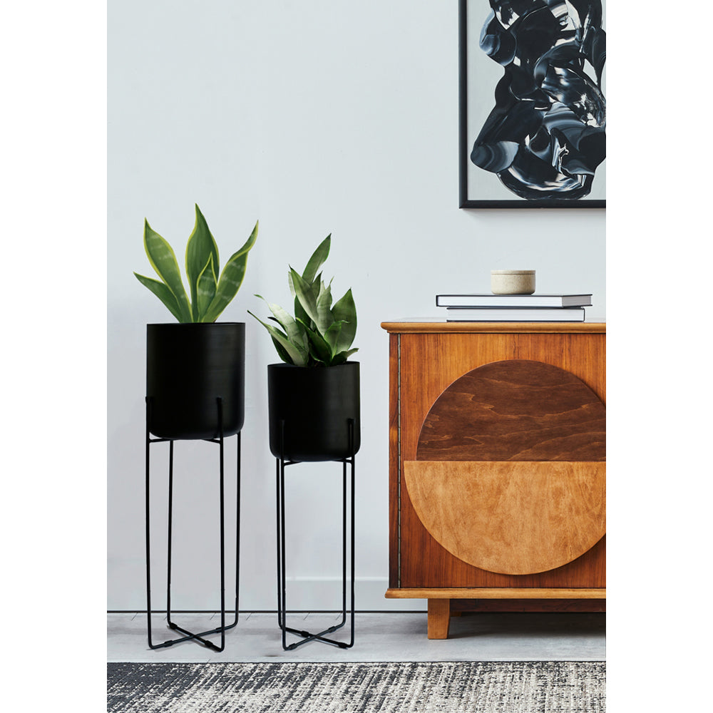 modern plant stands indoor uk Vivid Set of 2 Black Planter Stands