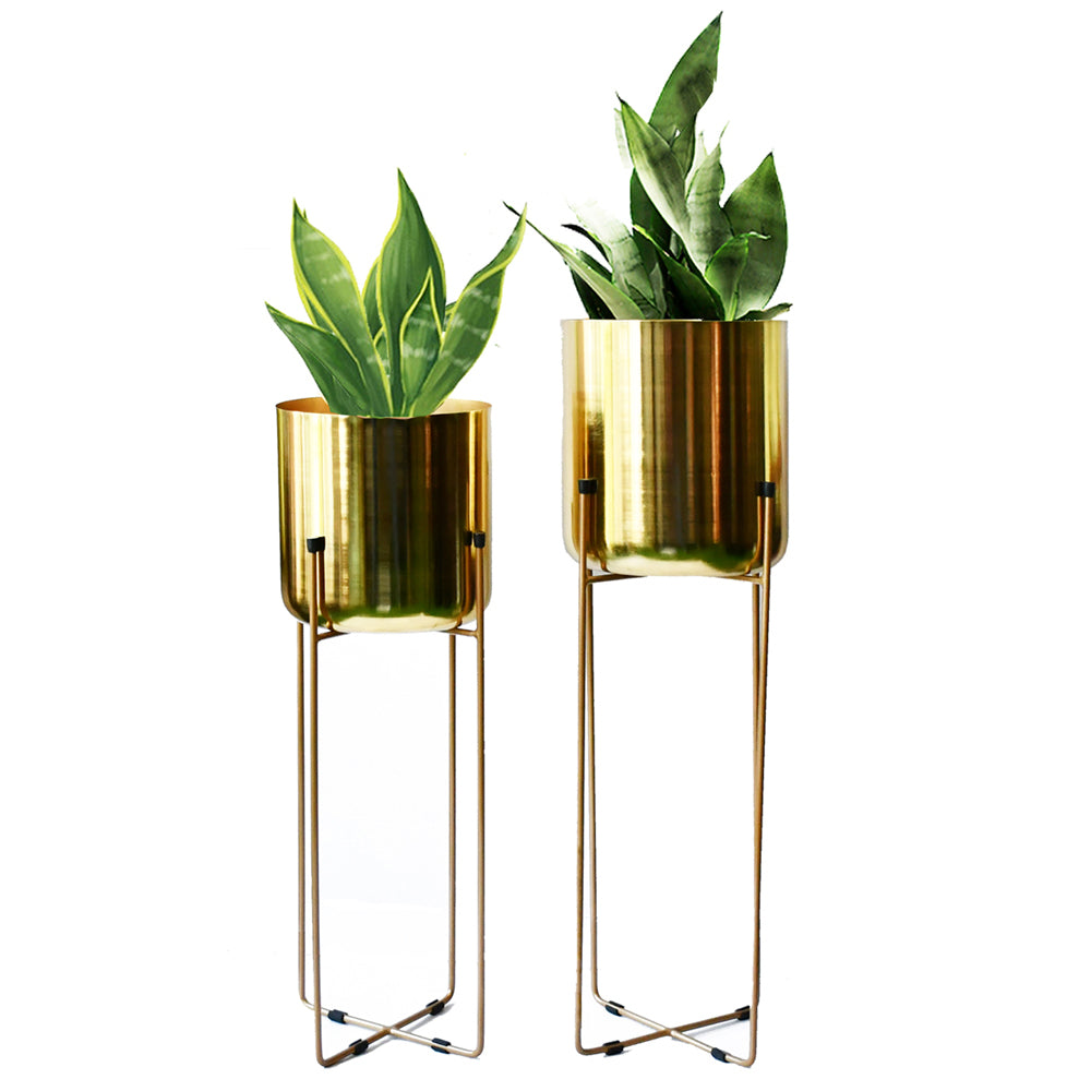 Vivid Set of 2 Planter Stands and Brass