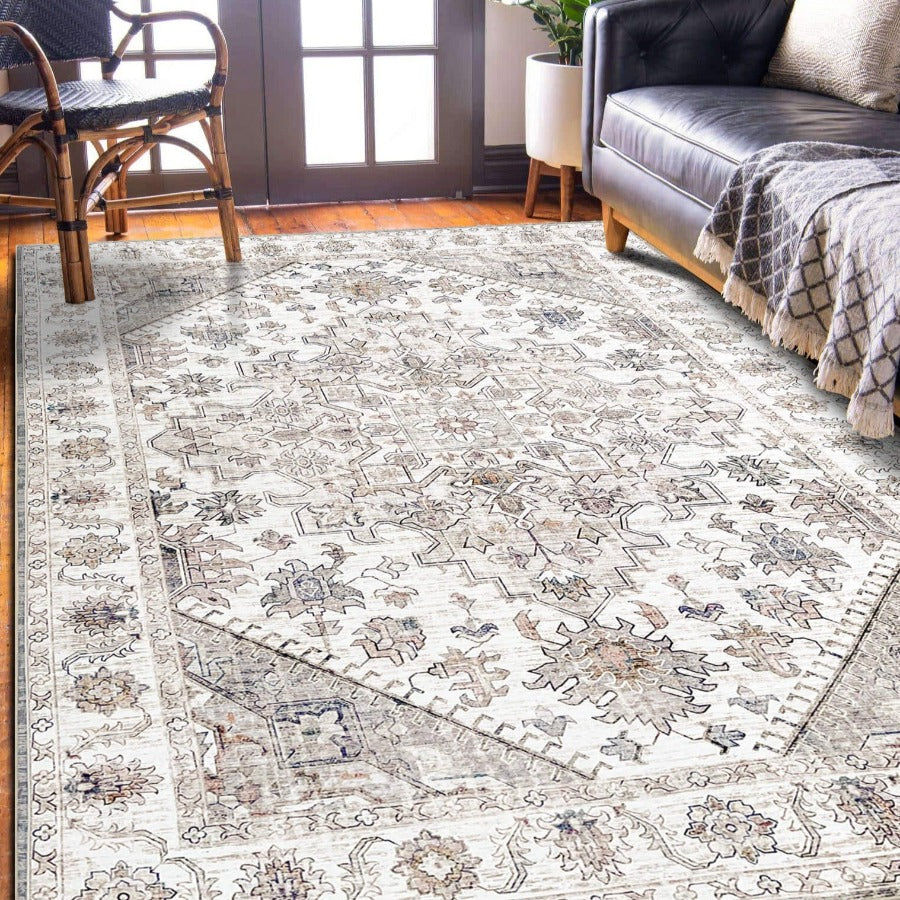 Persuab Rug Vernal Milagros Persian Beige, Cream & Grey Machine Washable Rug - For