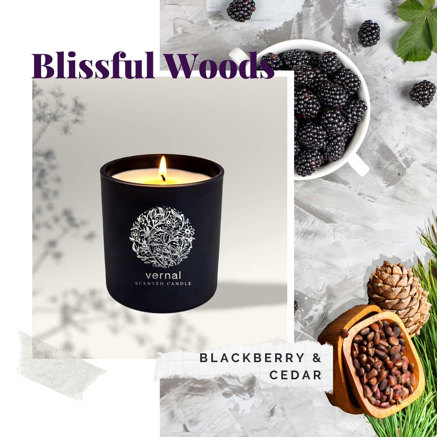Vernal Blissful woods Scented Candle ( Blackberry & Cedar )