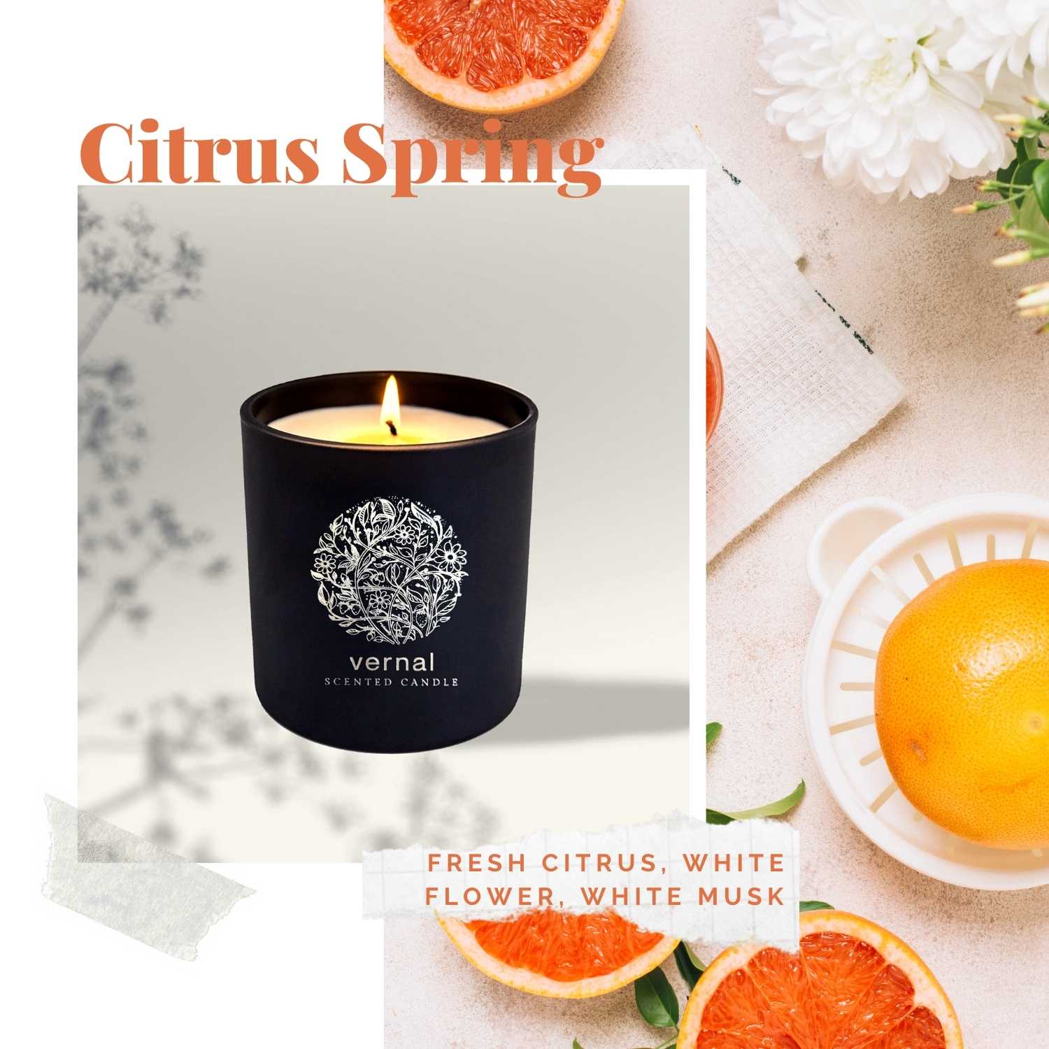 Vernal Citrus Spring Scented Candle ( Fresh Linen & Jasmine )