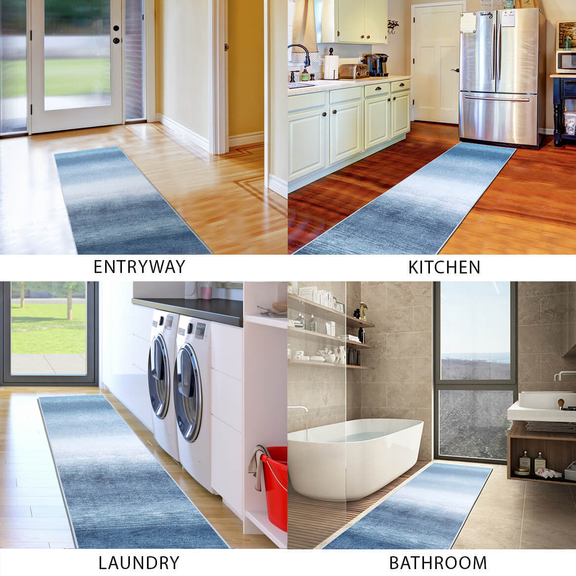 Vernal Rialto Dark Blue & Light Blue Machine Washable Rug - For Living