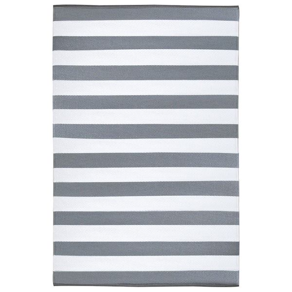 Stripes Grey White Outdoor Rug